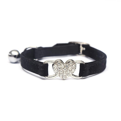 Suede Cat Collar with Adjustable Elastic Bell and Heart Charm for Kittens - Purple