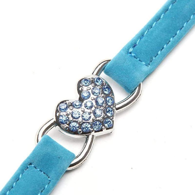 Suede Cat Collar with Adjustable Elastic Bell and Heart Charm for Kittens - red