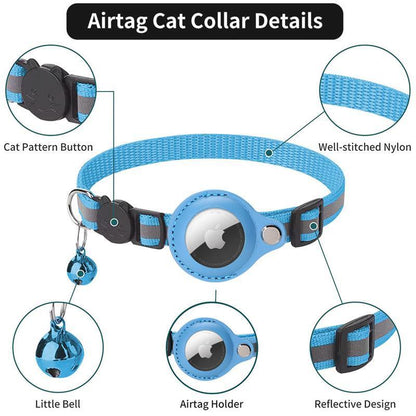 Reflective Pet Collar with Holder for AirTag Tracker – Anti-Lost Cat Dog Tag - Black