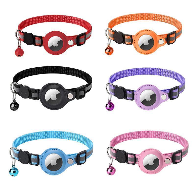 Reflective Pet Collar with Holder for AirTag Tracker – Anti-Lost Cat Dog Tag - Purple
