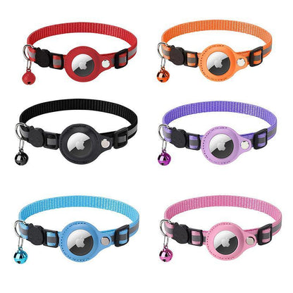 Reflective Pet Collar with Holder for AirTag Tracker – Anti-Lost Cat Dog Tag - Purple
