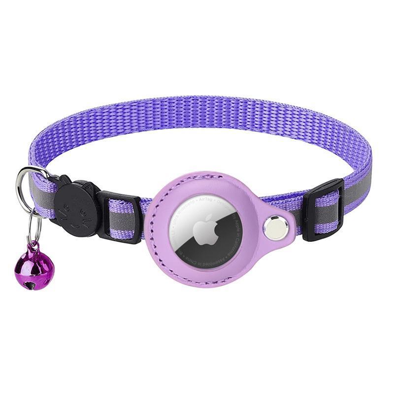 Reflective Pet Collar with Holder for AirTag Tracker – Anti-Lost Cat Dog Tag - Purple