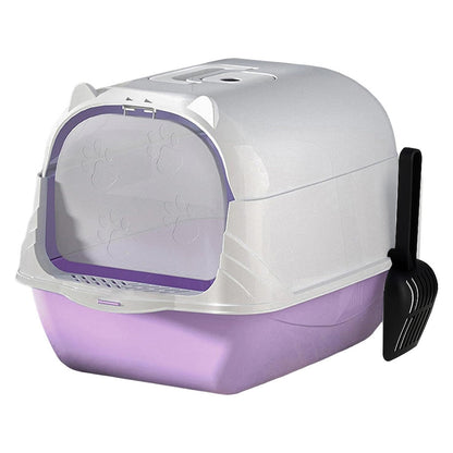 Enclosed Cat Litter Box Lid Scoop Splash Proof Lift Top Removable Toilet Tray - Black