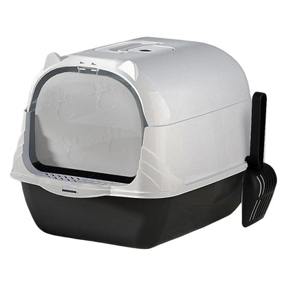 Enclosed Cat Litter Box Lid Scoop Splash Proof Lift Top Removable Toilet Tray - Black