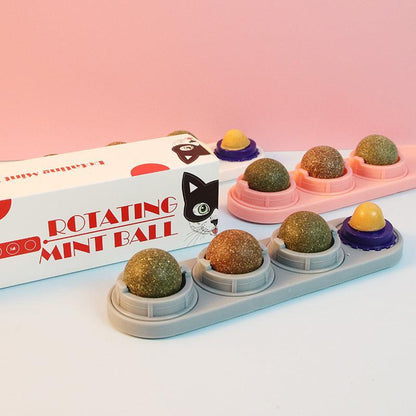 Cat Toy Catnip Ball Lick Solid Nutrition Help Digestion Wall Mount Hair Remover - White
