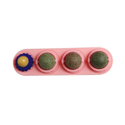 Cat Toy Catnip Ball Lick Solid Nutrition Help Digestion Wall Mount Hair Remover - White