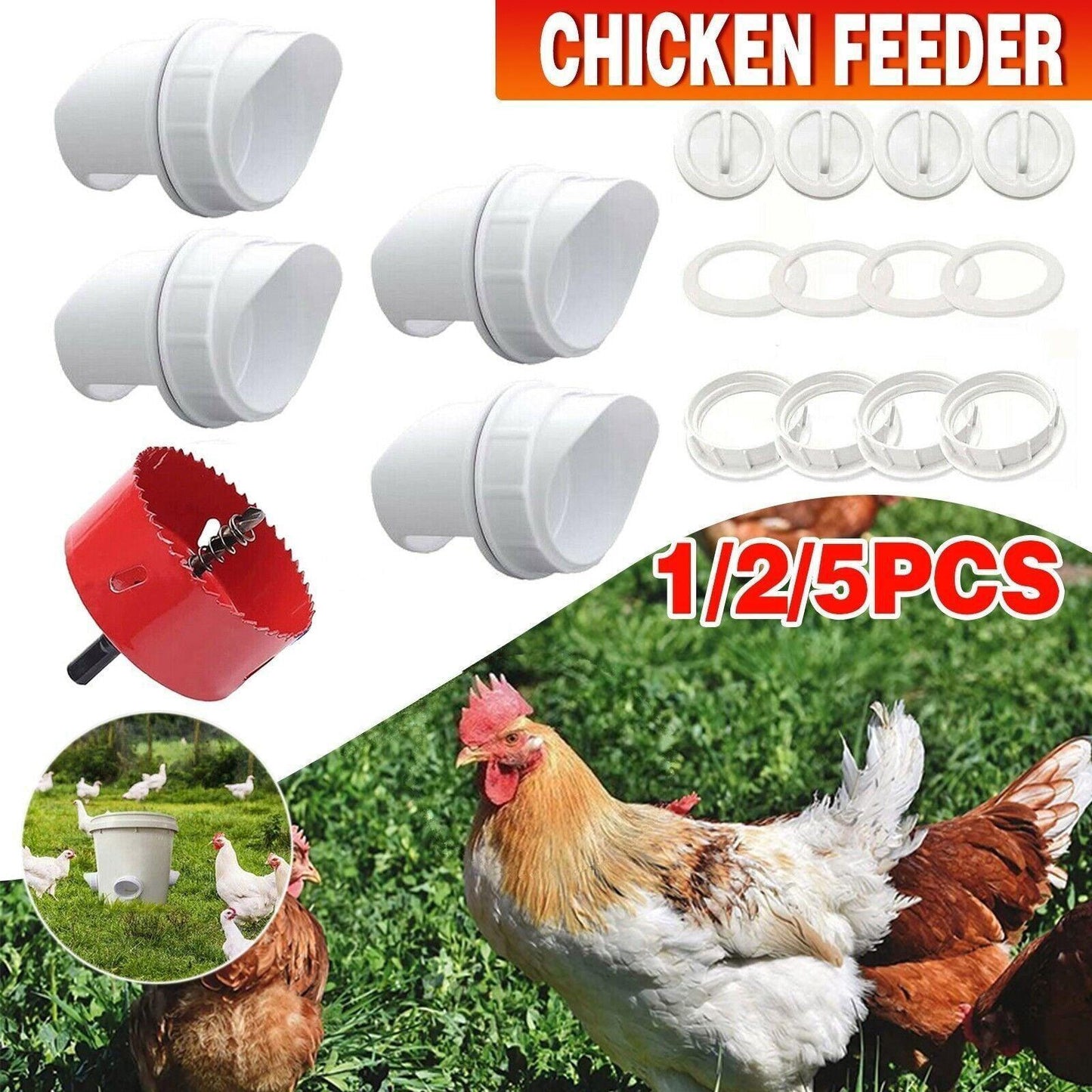 New Chicken Feeder Poultry Pro Feeder Diy Port Pvc Gravity Fed Chicken Feeder - 1 PC Hole Saw