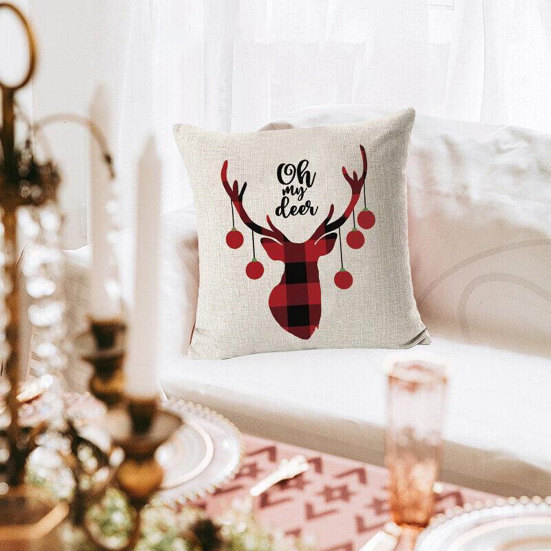 1Pc Christmas Square Cushion Cover Throw Waist Pillow Case Sofa Home Decor - Deer