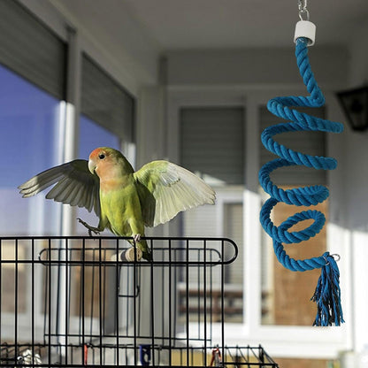 Bird Climbing Rope Toy Cotton Spiral Ladder Parrot Cage Hanging Swing Pet Toy - Blue