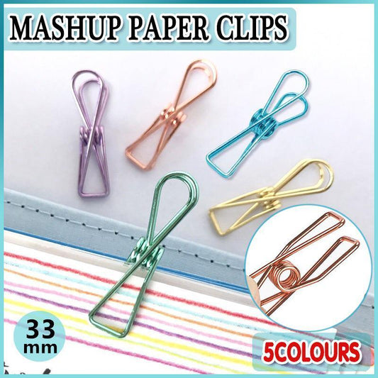 10X Spring Paperclips Metal Wire Hollow Out Clips 33mm Mini Binder Paper Clip - Gold