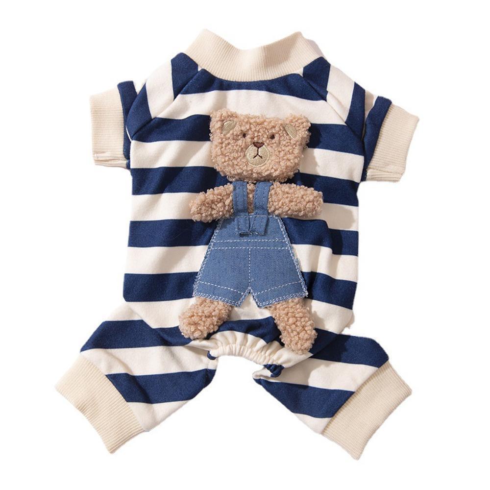 Cute Bear Striped Dog Home Clothes Cat Pet Outfit Cozy Animal Pajamas for Pets - Brown - L