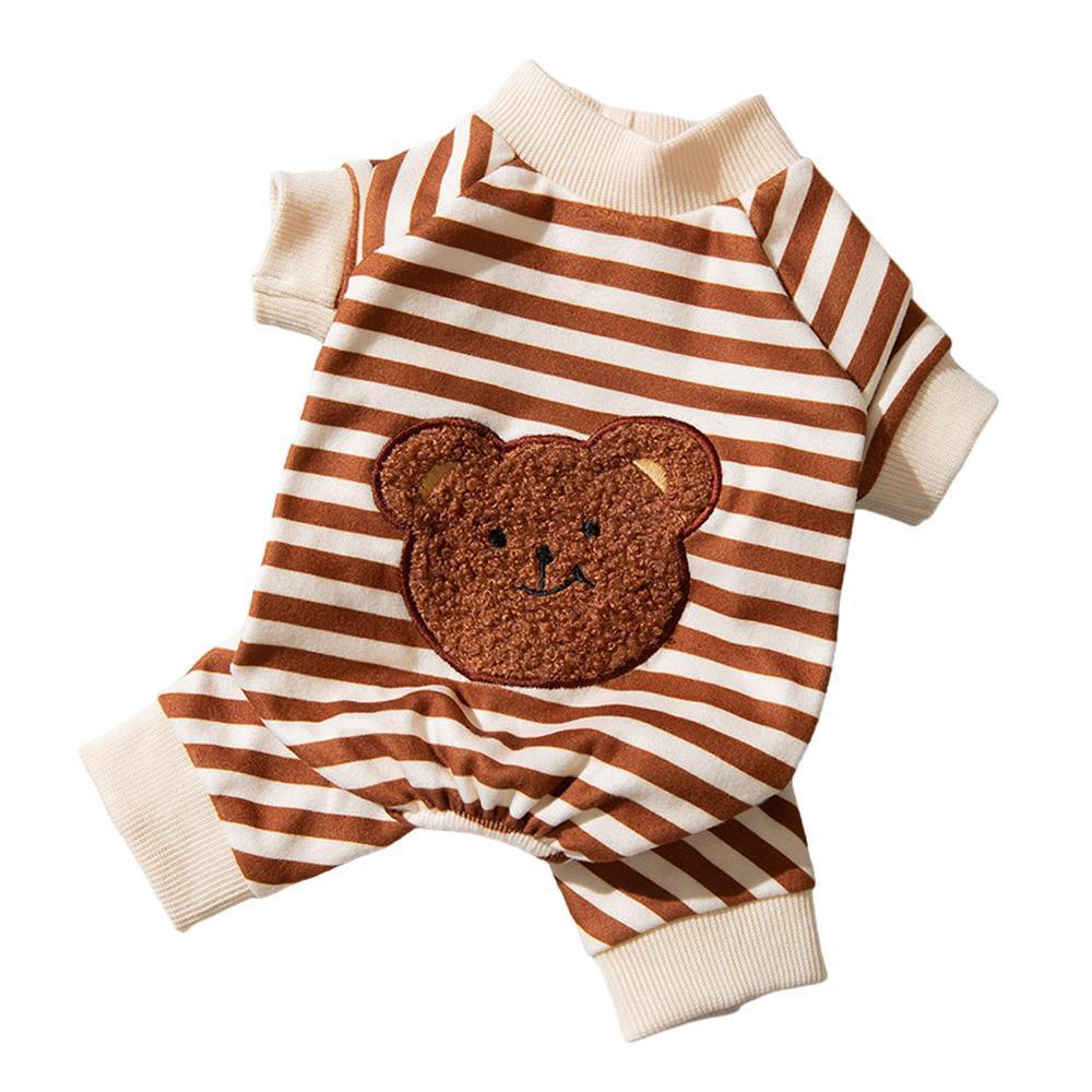 Cute Bear Striped Dog Home Clothes Cat Pet Outfit Cozy Animal Pajamas for Pets - Brown - S