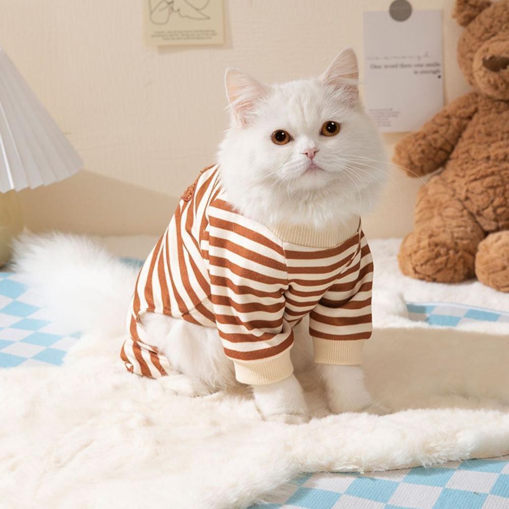 Cute Bear Striped Dog Home Clothes Cat Pet Outfit Cozy Animal Pajamas for Pets - Navy blue - M