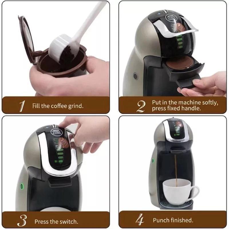 Reusable Coffee Capsule Pods for Dolce Gusto with Spoons Refillable Filter Cup 4 Pack