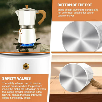 Portable Coffee Maker Wood Grain Handle Outdoor Manual Espresso Machine Camping - Beige-300ml