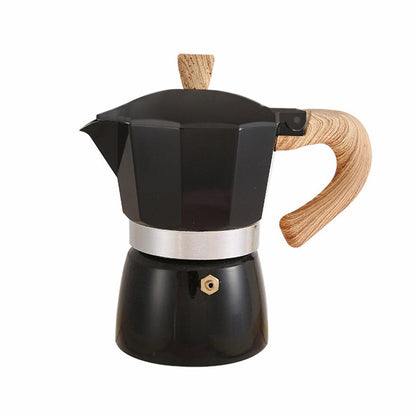 Portable Coffee Maker Wood Grain Handle Outdoor Manual Espresso Machine Camping - Beige-300ml