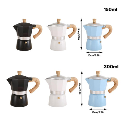 Portable Coffee Maker Wood Grain Handle Outdoor Manual Espresso Machine Camping - Blue-150ml