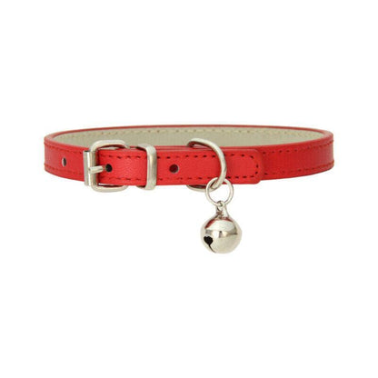 Adjustable PU Leather Cat Collar with Bell Breakaway Buckle 9 Colours - Brown