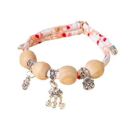 Camphor Wood Bead Collar with Bell Necklace for Cats and Dogs Pet Accessories - Pink-Longevity Lock