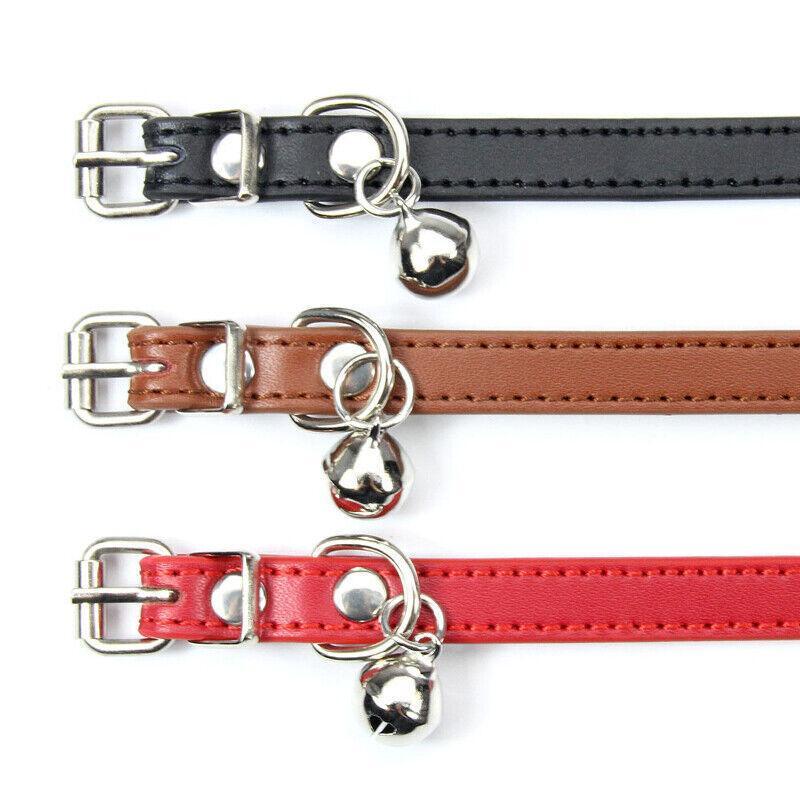 Adjustable PU Leather Cat Collar with Bell Breakaway Buckle 9 Colours - Green