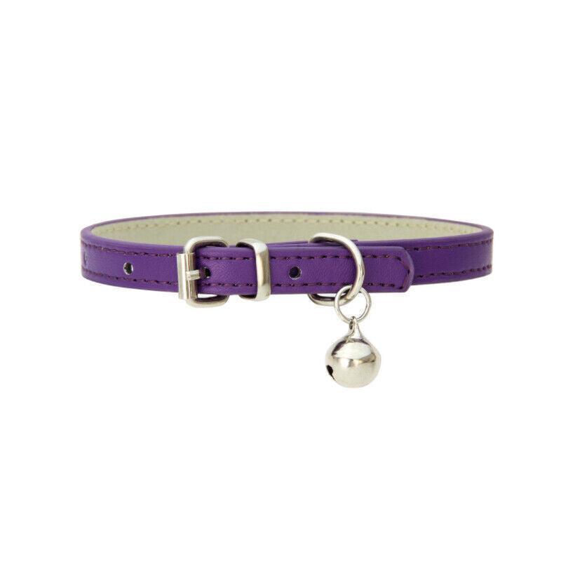 Adjustable PU Leather Cat Collar with Bell Breakaway Buckle 9 Colours - Red