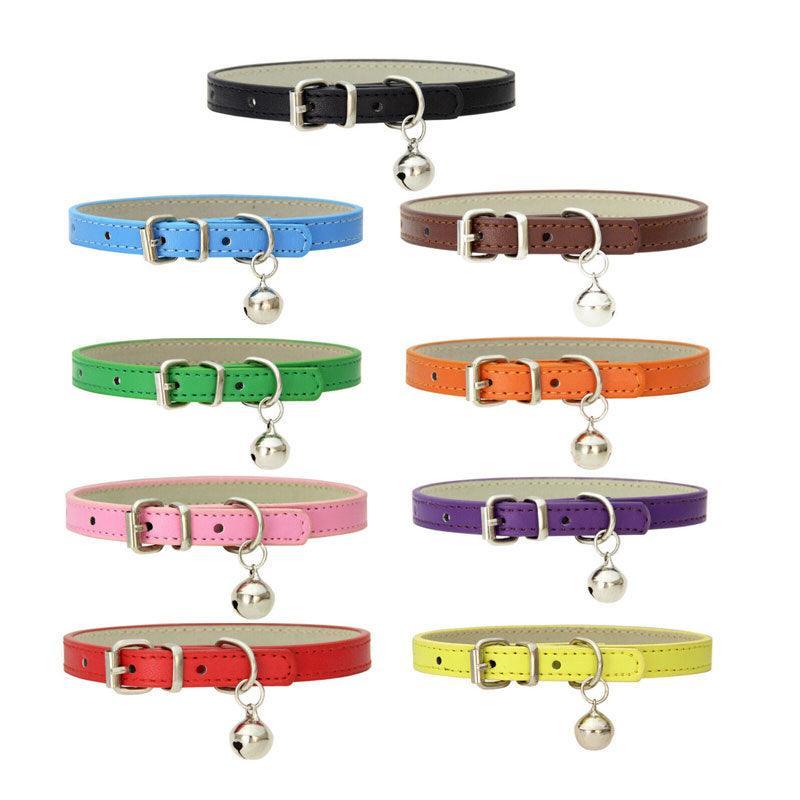 Adjustable PU Leather Cat Collar with Bell Breakaway Buckle 9 Colours - Yellow