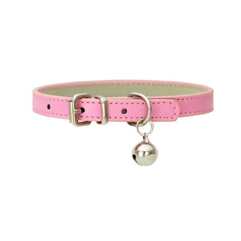 Adjustable PU Leather Cat Collar with Bell Breakaway Buckle 9 Colours - Yellow