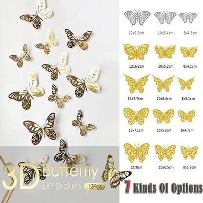12X 3D Butterfly Wall Decals Stickers Removable Kids Nursery Decoration - 7603