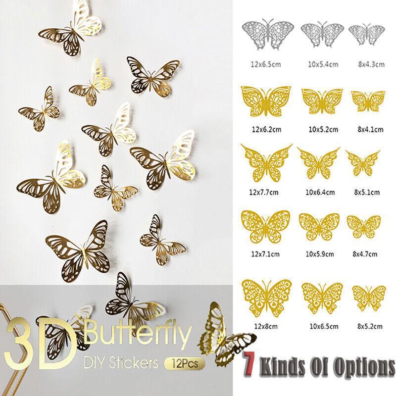 12X 3D Butterfly Wall Decals Stickers Removable Kids Nursery Decoration - 7605