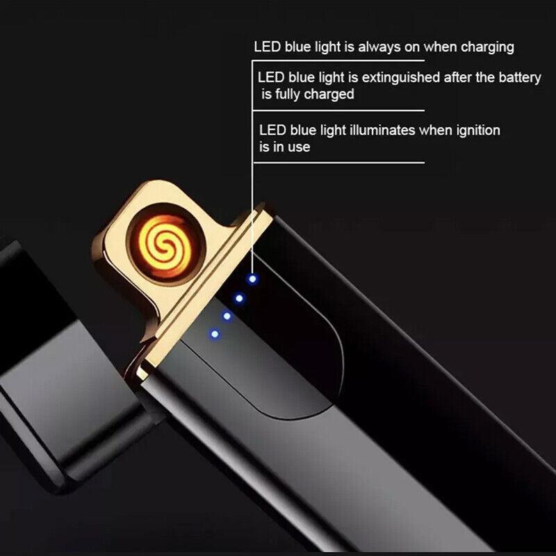 Arc Rechargeable Windproof Flameless Electronic Metal Lighter Usb Lighters Au - Black
