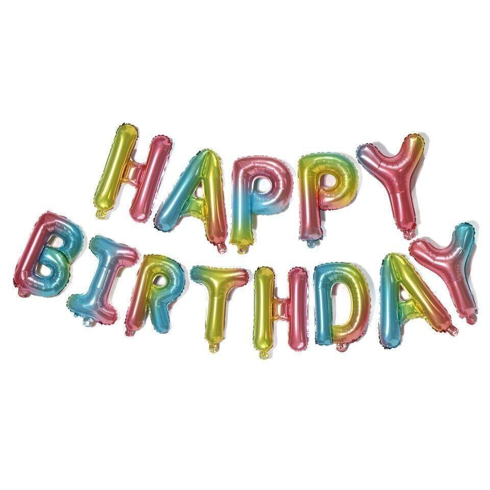 40Cm 3D Happy Birthday Letters Balloons Inflating Foil Banner Bunting Celebrate - Pink