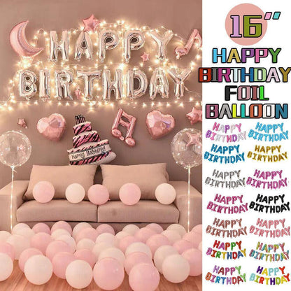 40Cm 3D Happy Birthday Letters Balloons Inflating Foil Banner Bunting Celebrate - Red