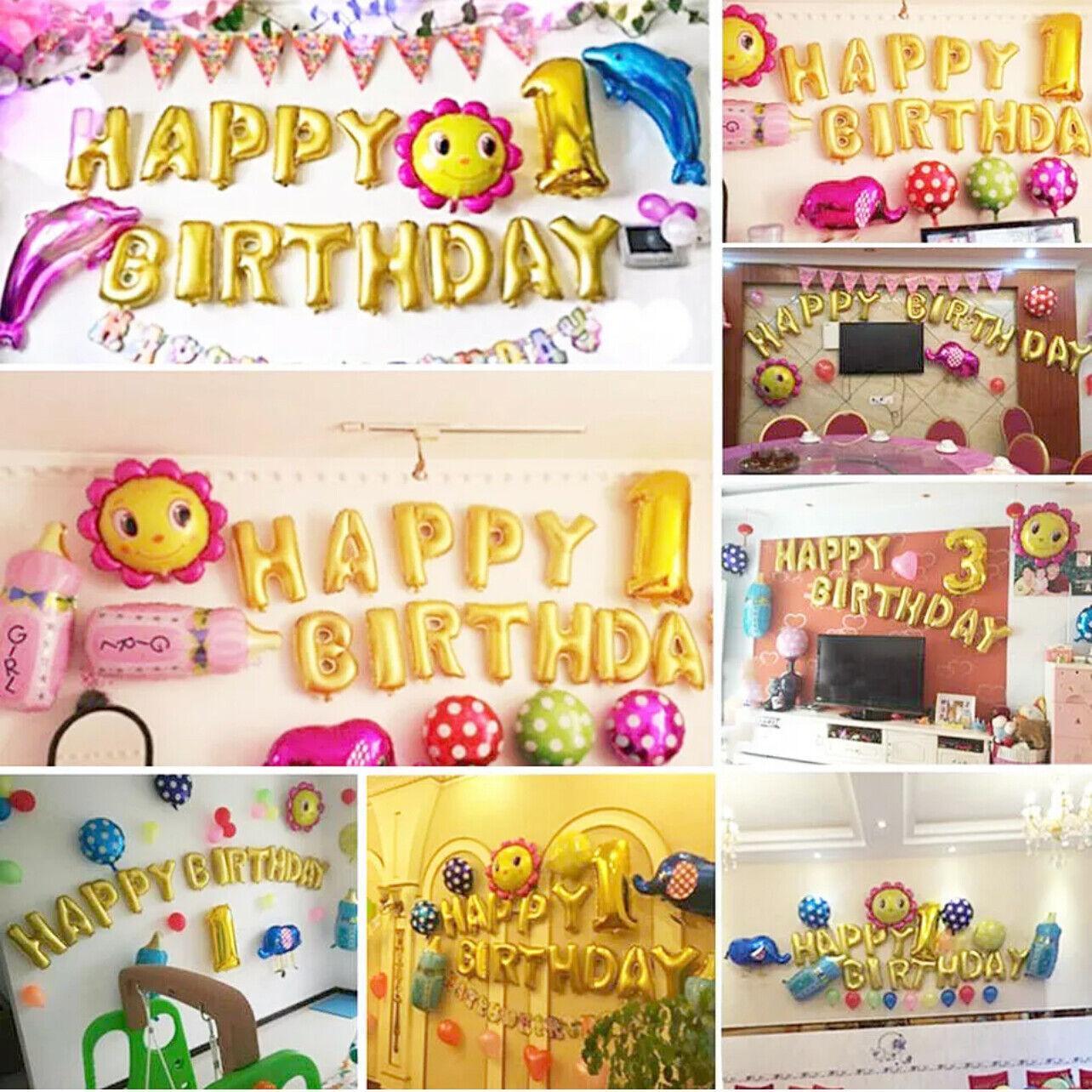 40Cm 3D Happy Birthday Letters Balloons Inflating Foil Banner Bunting Celebrate - Rose Red