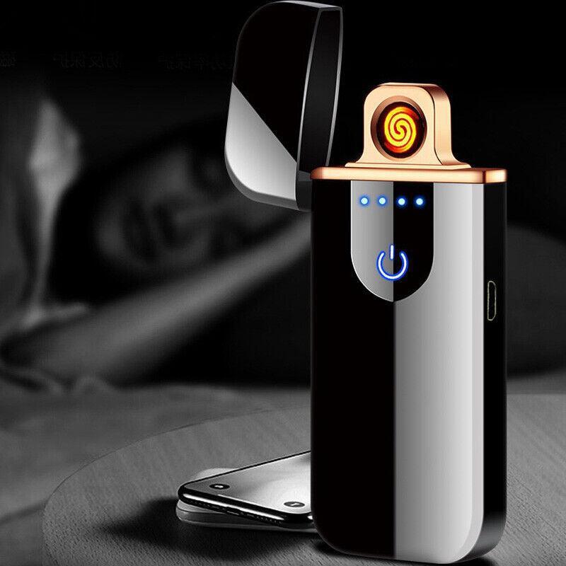 Arc Rechargeable Windproof Flameless Electronic Metal Lighter Usb Lighters Au - Silver