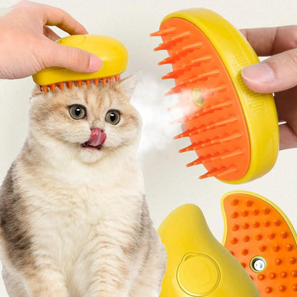 Electric Pet Hair Brush 3 in 1 Steamy Dog Cat Hair Grooming Bath Spray Tool - Yellow