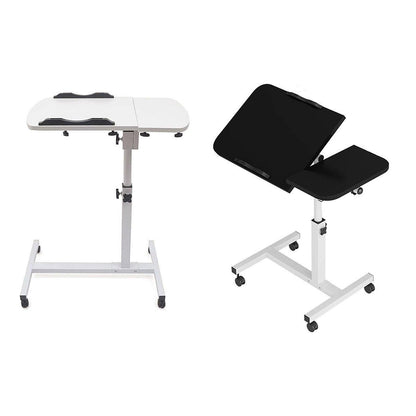 Adjustable Folding Computer Desk Stand Floor-Standing Movable Bedside Table - White