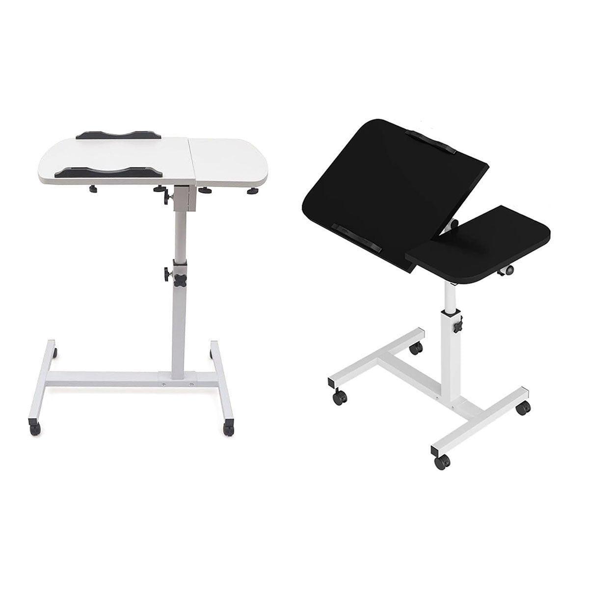 Adjustable Folding Computer Desk Stand Floor-Standing Movable Bedside Table - Black