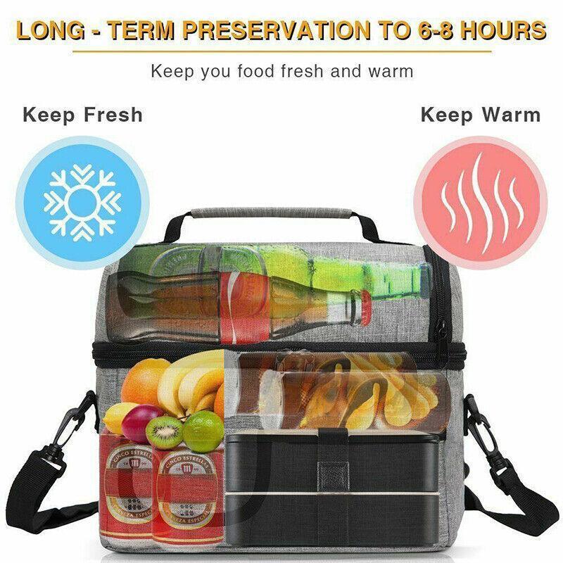 Insulated Lunch Bag Box Tote Cooler For Women Men Hot Cold Food Thermal - Red