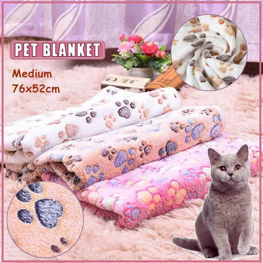 Medium Size Pet Mat Paw Print Cat Dog Puppy Fleece Soft Pet Blanket Bed Cushion - Pink