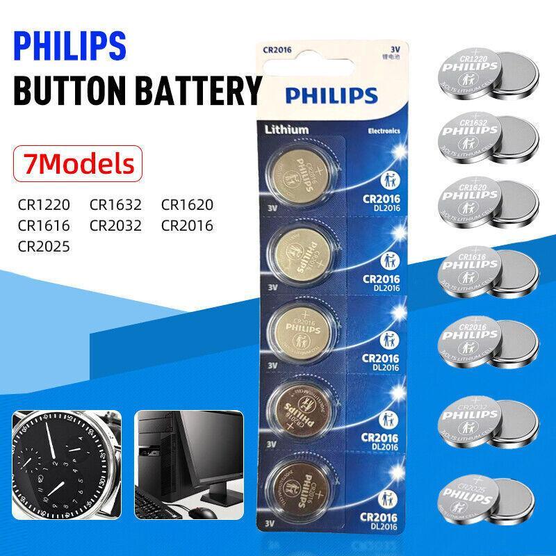 5-20Pcs Philips Cr1220 Cr1616 Cr1620 Cr1632 Cr2016 Cr2025 Cr2032 Button Battery - CR2016-5PCS