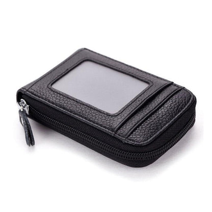 Rfid Blocking Leather Wallet Anti-Theft Credit Card Holder Men Women Coin Purse - Red