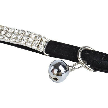 Suede Adjustable Pet Collar with Rhinestone for Cat Puppy 5 Colours Quick Release - Black