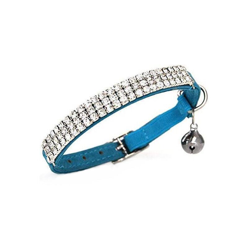 Suede Adjustable Pet Collar with Rhinestone for Cat Puppy 5 Colours Quick Release - Black