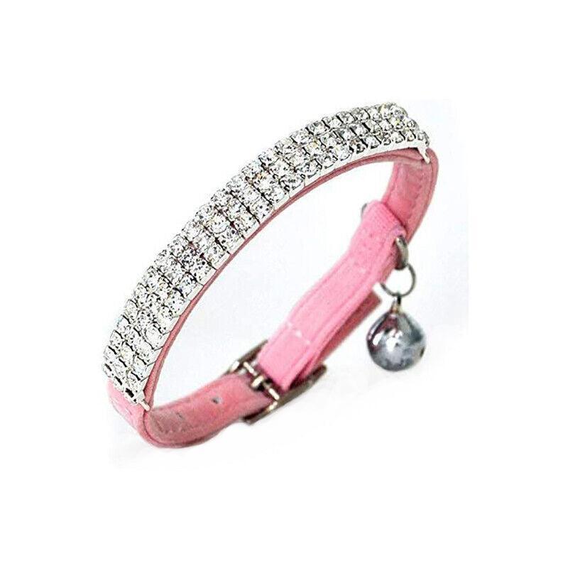 Suede Adjustable Pet Collar with Rhinestone for Cat Puppy 5 Colours Quick Release - Blue