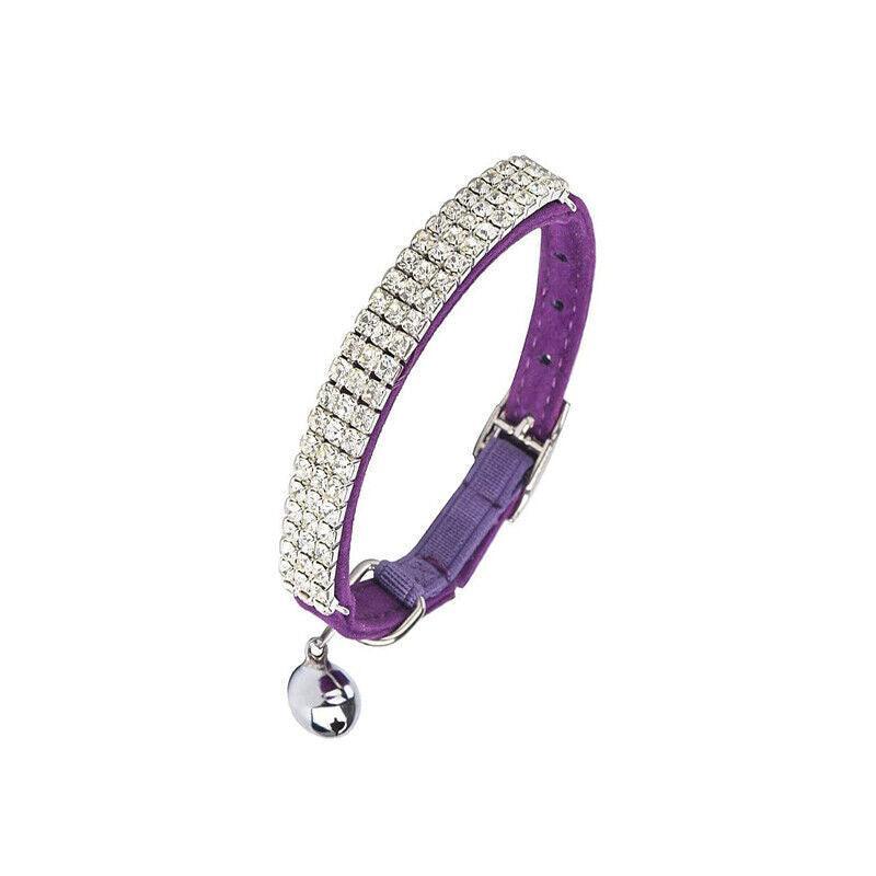 Suede Adjustable Pet Collar with Rhinestone for Cat Puppy 5 Colours Quick Release - Blue