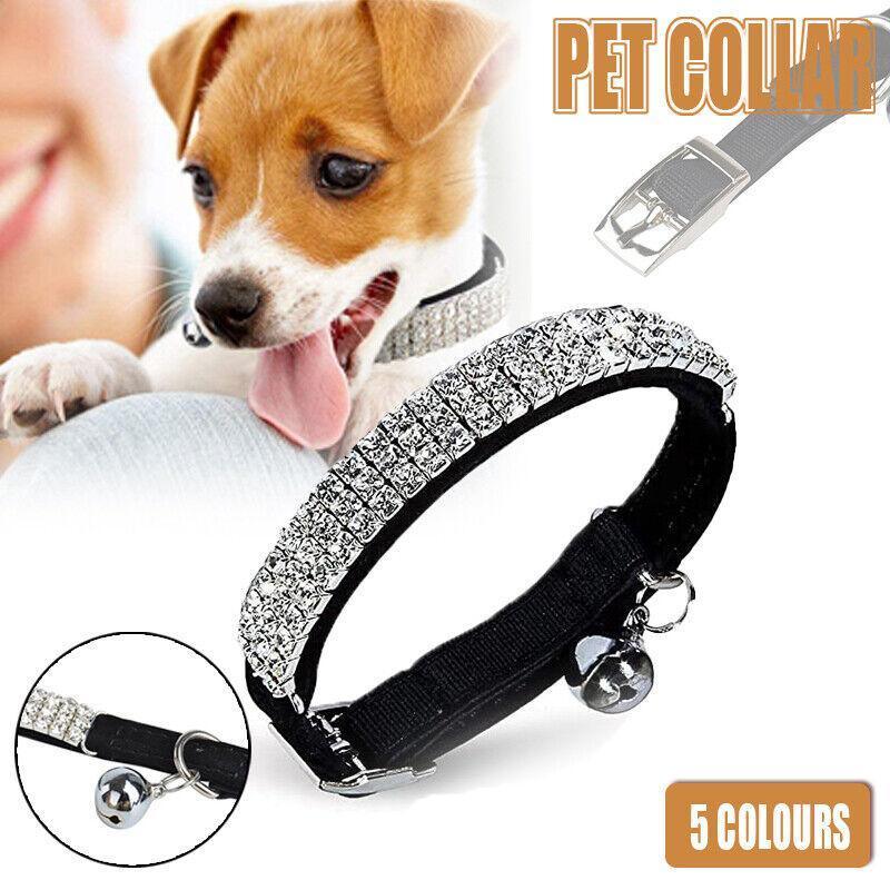 Suede Adjustable Pet Collar with Rhinestone for Cat Puppy 5 Colours Quick Release - Red