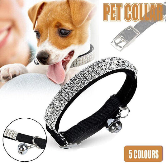 Suede Adjustable Pet Collar with Rhinestone for Cat Puppy 5 Colours Quick Release - Red
