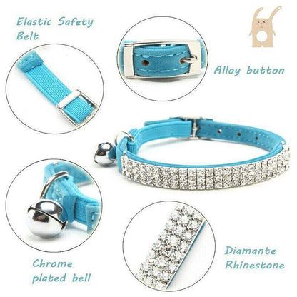 Suede Adjustable Pet Collar with Rhinestone for Cat Puppy 5 Colours Quick Release - Red