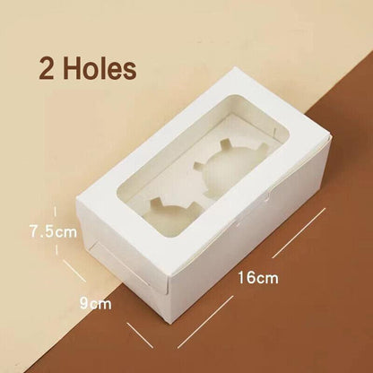 Cupcake Box Cases 1/2/4/8/12 Holes Window Face Cases Party Wedding Muffin Baking - 2 Holes 25PCS
