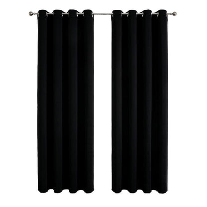 2pcs Semi Blackout Curtain Fabric Solid Colour Home Decor Drapes for Living Room - Black - 132x160cm